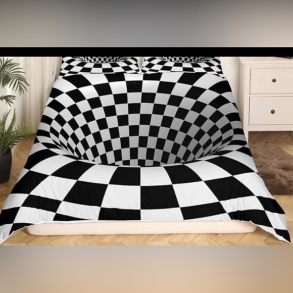 DUVET COVER BLACK AND WHITE CHECKERED PATTERN - Picture 1 of 9